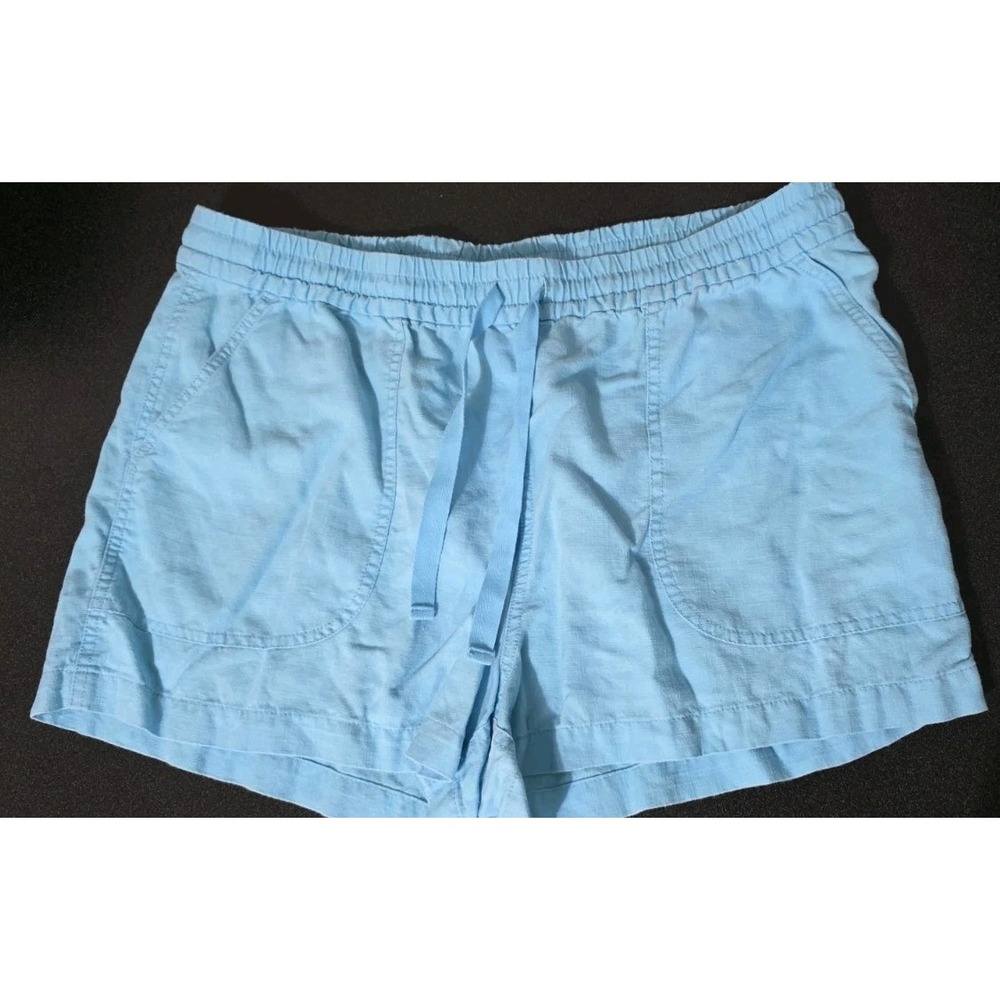 J Crew Linen Teal Shorts Drawstring Pull On L Woman Beach Casual Costal Nautical